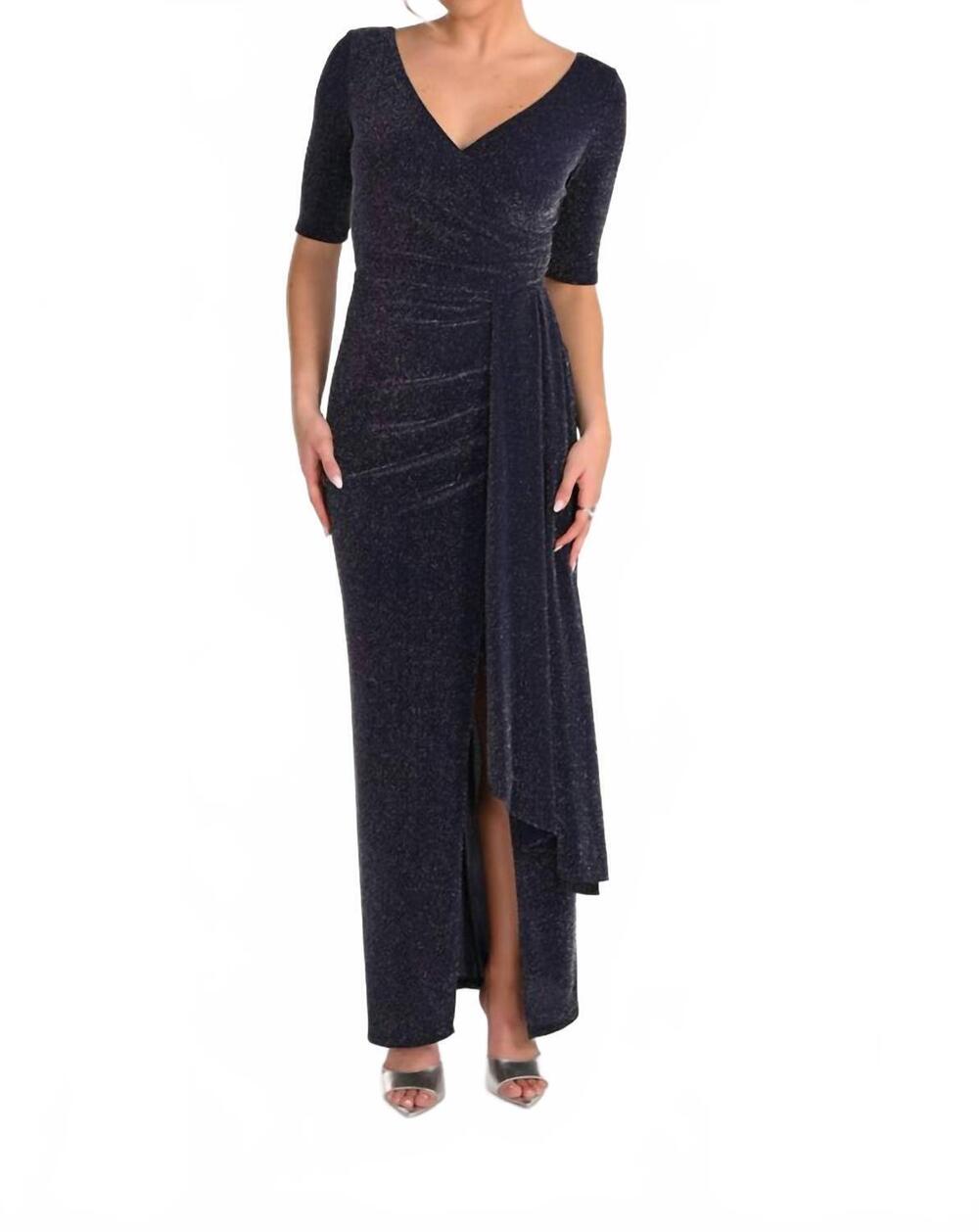 NEW FRANK LYMAN sparkle knit maxi dress with front slit in midnight